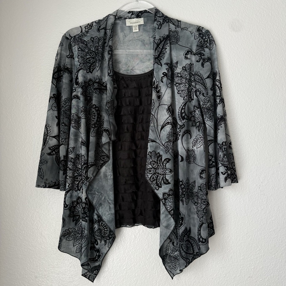 Dressbarn Cardigan Top Black Velvet Burnout Whimsigoth Dark Goth Vintage PM